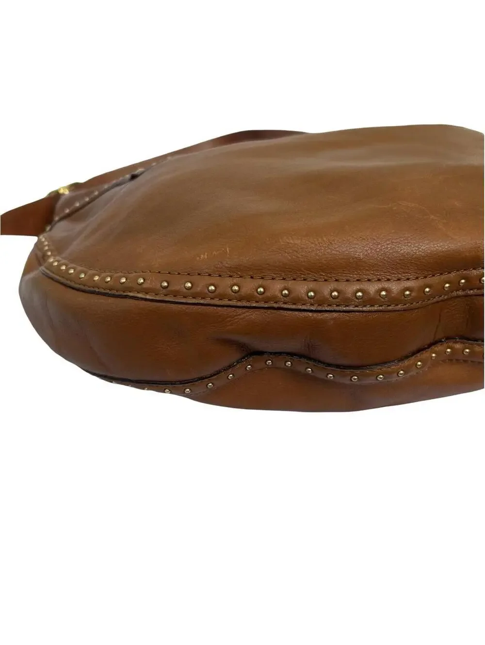 Michael Kors Brown Leather Studded Hobo Shoulder Bag Large Brass‎ Hardware